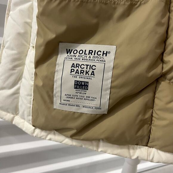 Woolrich Arctic Parka Coat Winter Jacket Vintage Designer Beige Size XS Unisex - Picture 9 of 10